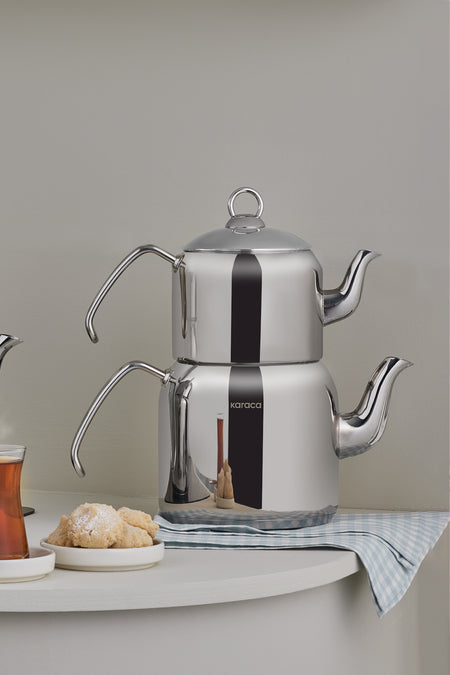 Karaca Esme induction Base Maxi Teapot Set Platinum - MALLTURK