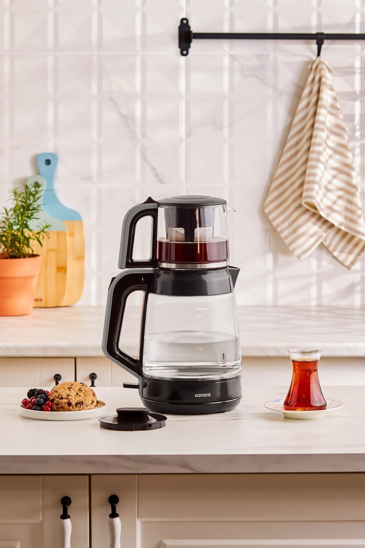 Karaca Glass Tea XL 2 in 1 Glass Tea Maker, Space Gray - MALLTURK