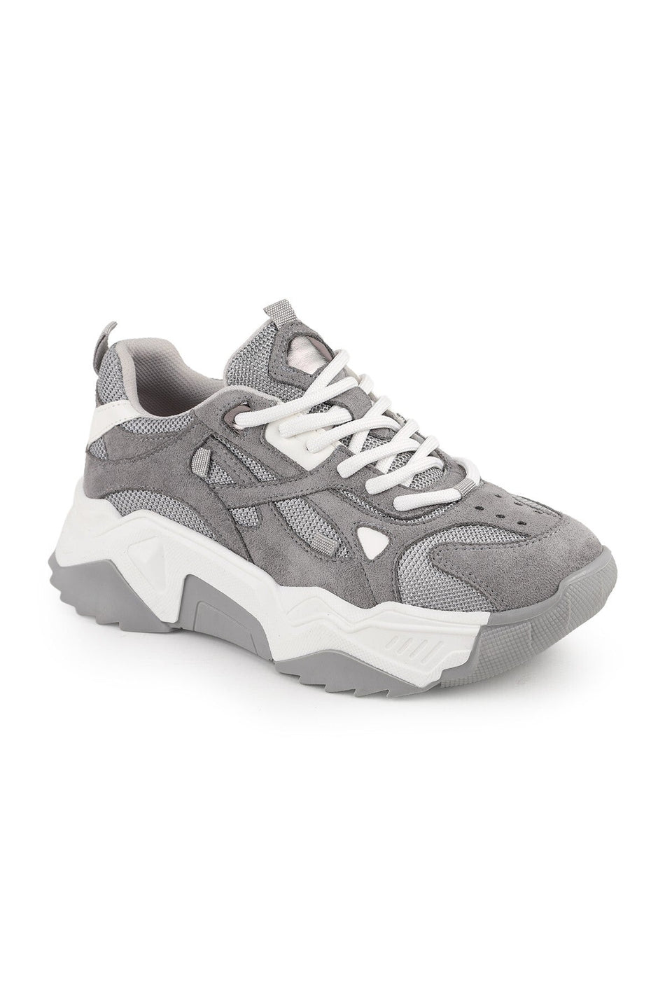 Damskie sneakersy Libero L083.65137 z szarej prawdziwej skóry, na wysokiej platformie, wygodne buty sportowe