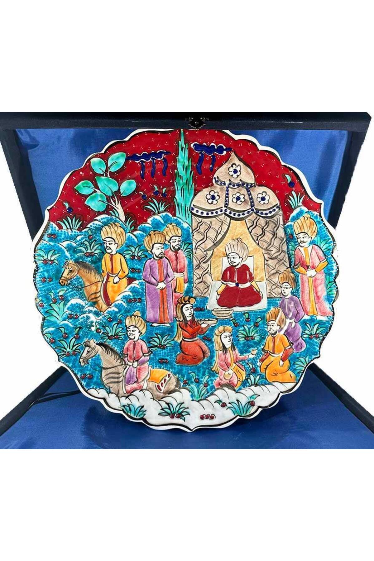 Cini Evi Hukumdarin Sohbeti Osmanli Minyaturlu Iznik Tile Plate - MALLTURK