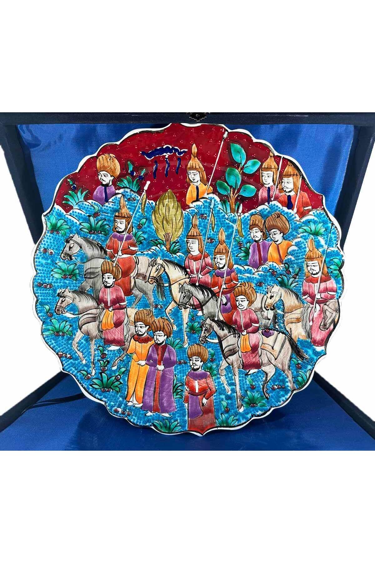 Cini Evi Handmade Minyaturlu Iznik Tile Plate Osmanli Sefer Alayi - MALLTURK