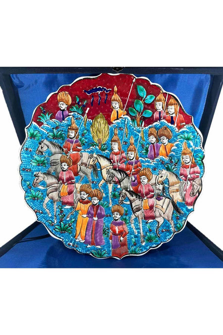 Cini Evi Handmade Minyaturlu Iznik Tile Plate Osmanli Sefer Alayi - MALLTURK