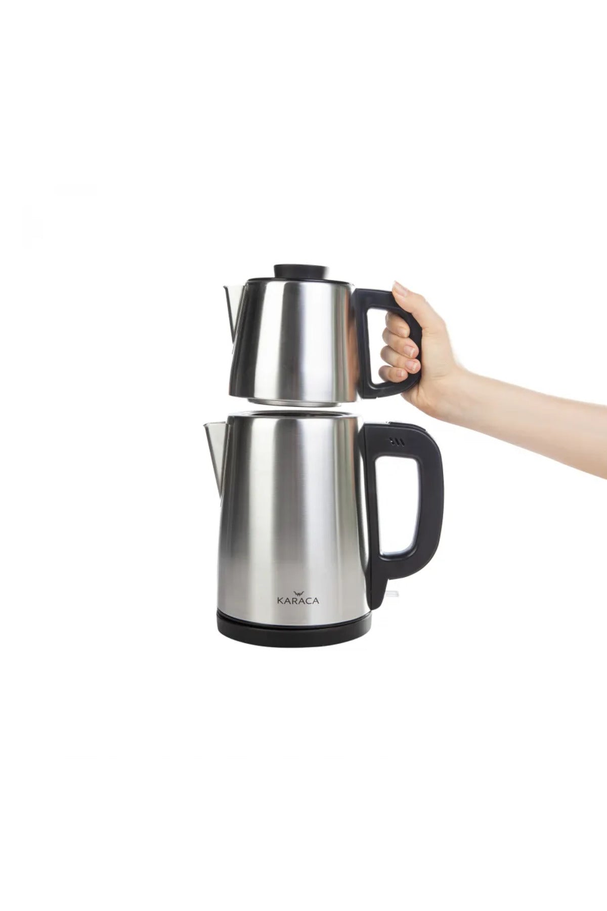 Karaca 2-in-1 Stainless Steel Family Size 2.75 liter Capacity Water Heater and Tea Maker, inox Black - MALLTURK