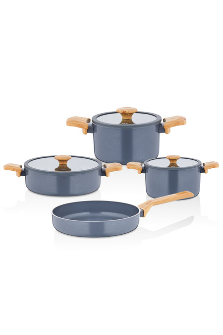 Tac Sera Feel Induction Compatible 7 Piece Ceramic Cookware Set Ahsap Kulplu, Nonstick, Modern Tasarim - MALLTURK