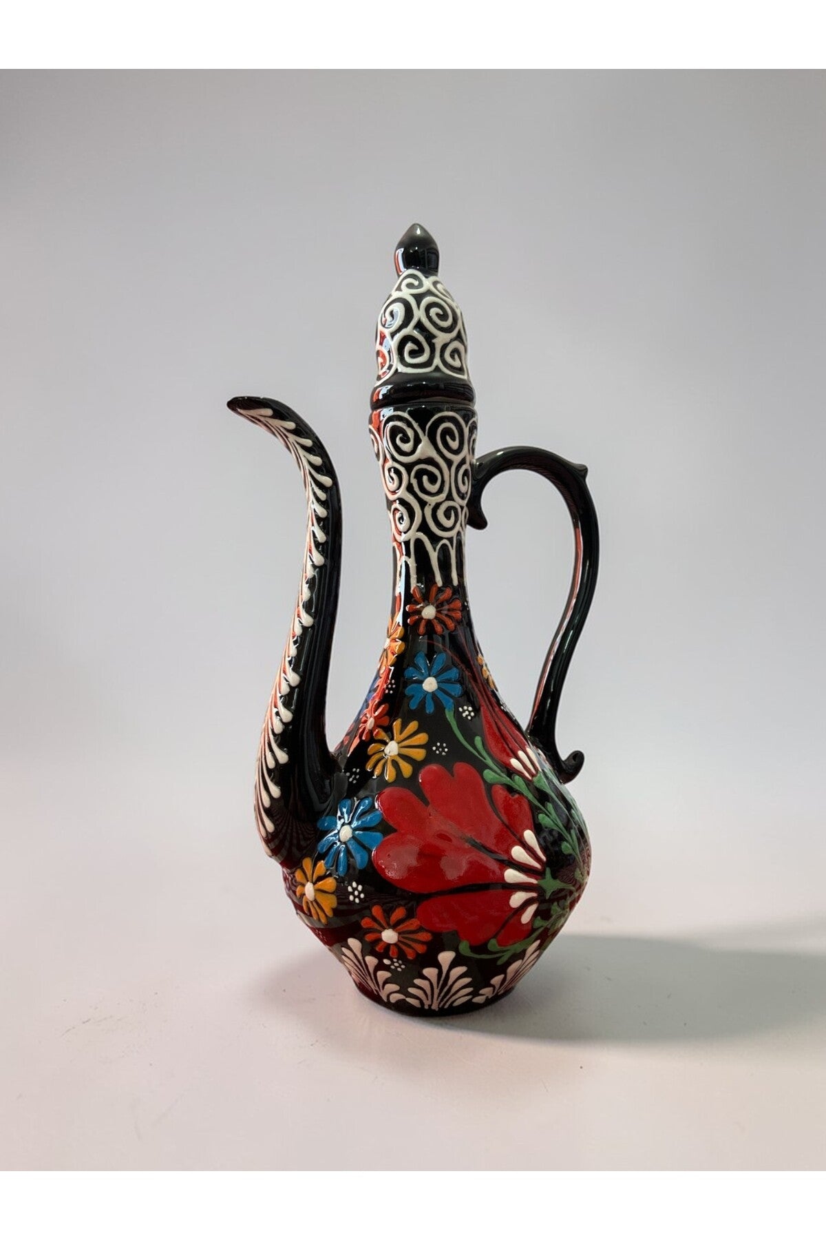 YOOS Handmade 25cm Embossed and Lace Work Delicate Jug Ceramic Vase Black - MALLTURK