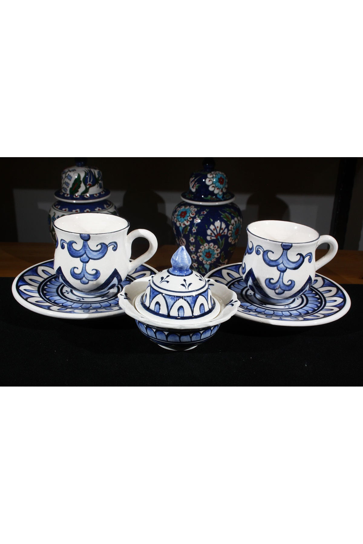 Cini Evi Blue and White Two-Person Coffee Set - MALLTURK