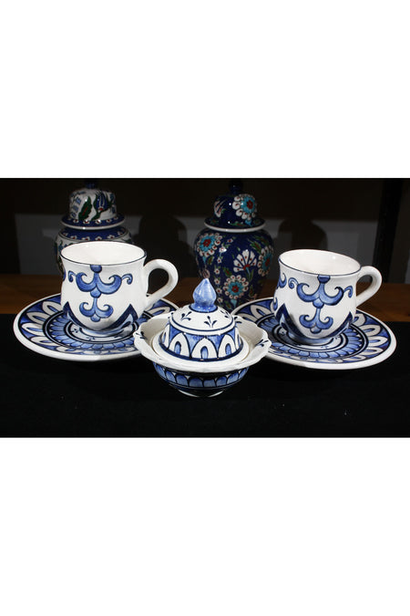 Cini Evi Blue and White Two-Person Coffee Set - MALLTURK
