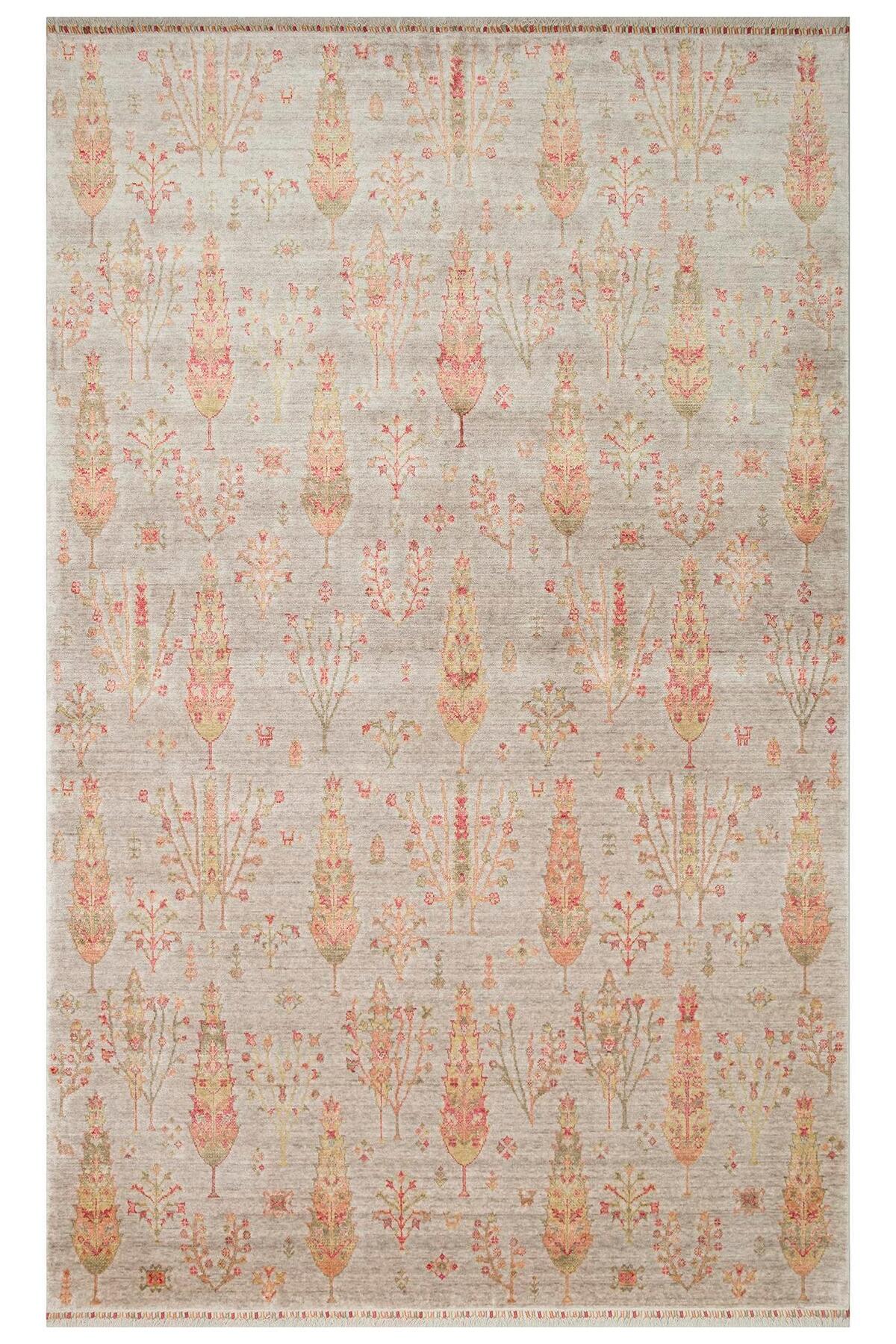 Eko Hali ZARA ZR 08 BEiGE AUTUMN Authentic Patterned Special Non-Shedding and Easy-to-Clean Tencel Fabric - MALLTURK