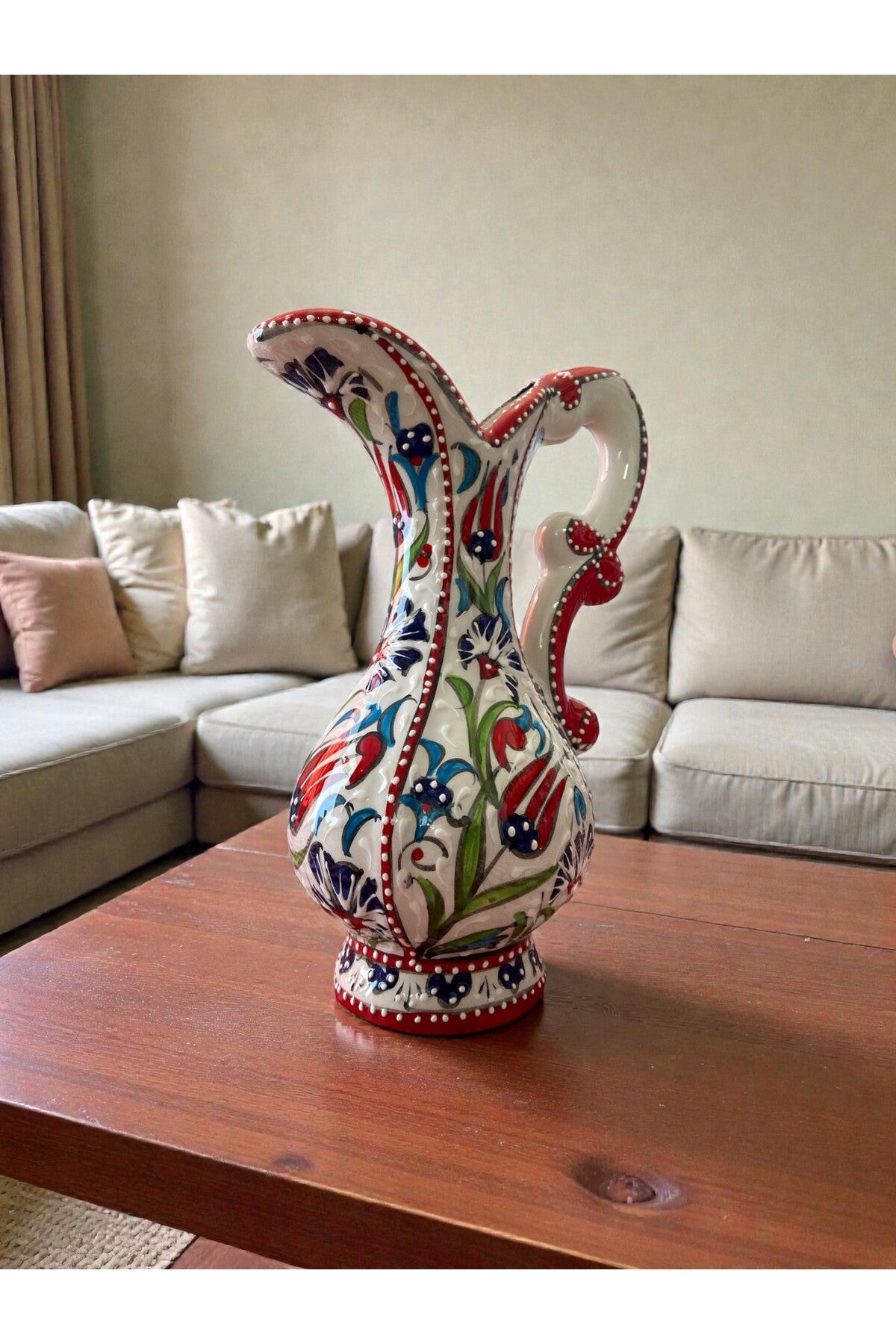 STORESZA Handmade 25cm Kutahya Ceramic Vase for Ashure (Turkish Dessert) Red - MALLTURK