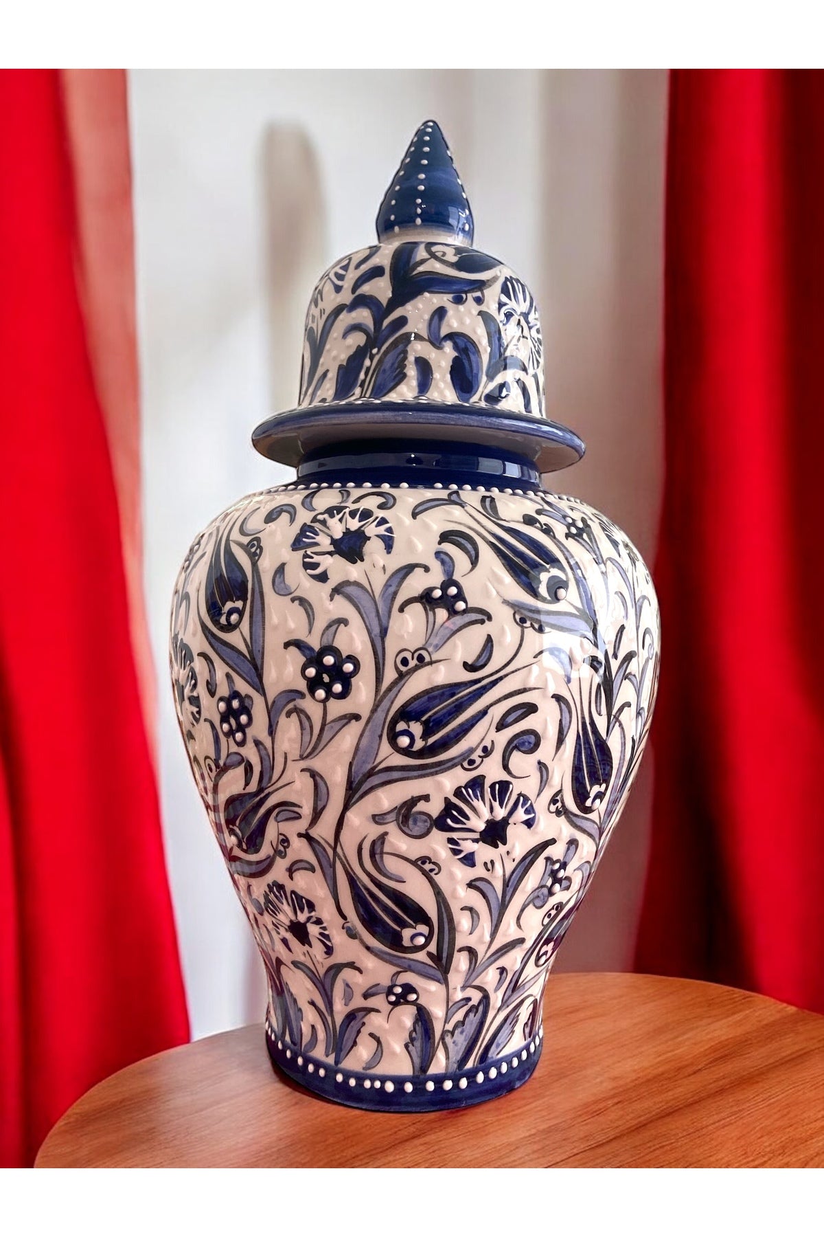 STORESZA Handmade Kutahya Ceramic Tile Shah Jar Vase - 42cm Dark blue - MALLTURK