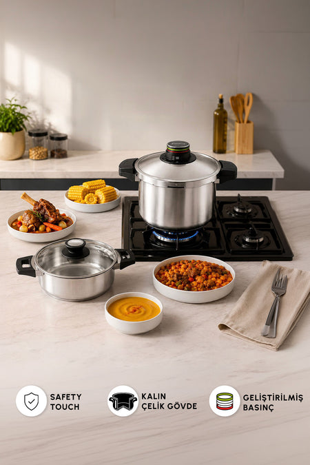 Karaca Quick And Safe induction Base Pressure Cooker Set 4+6 Lt - MALLTURK