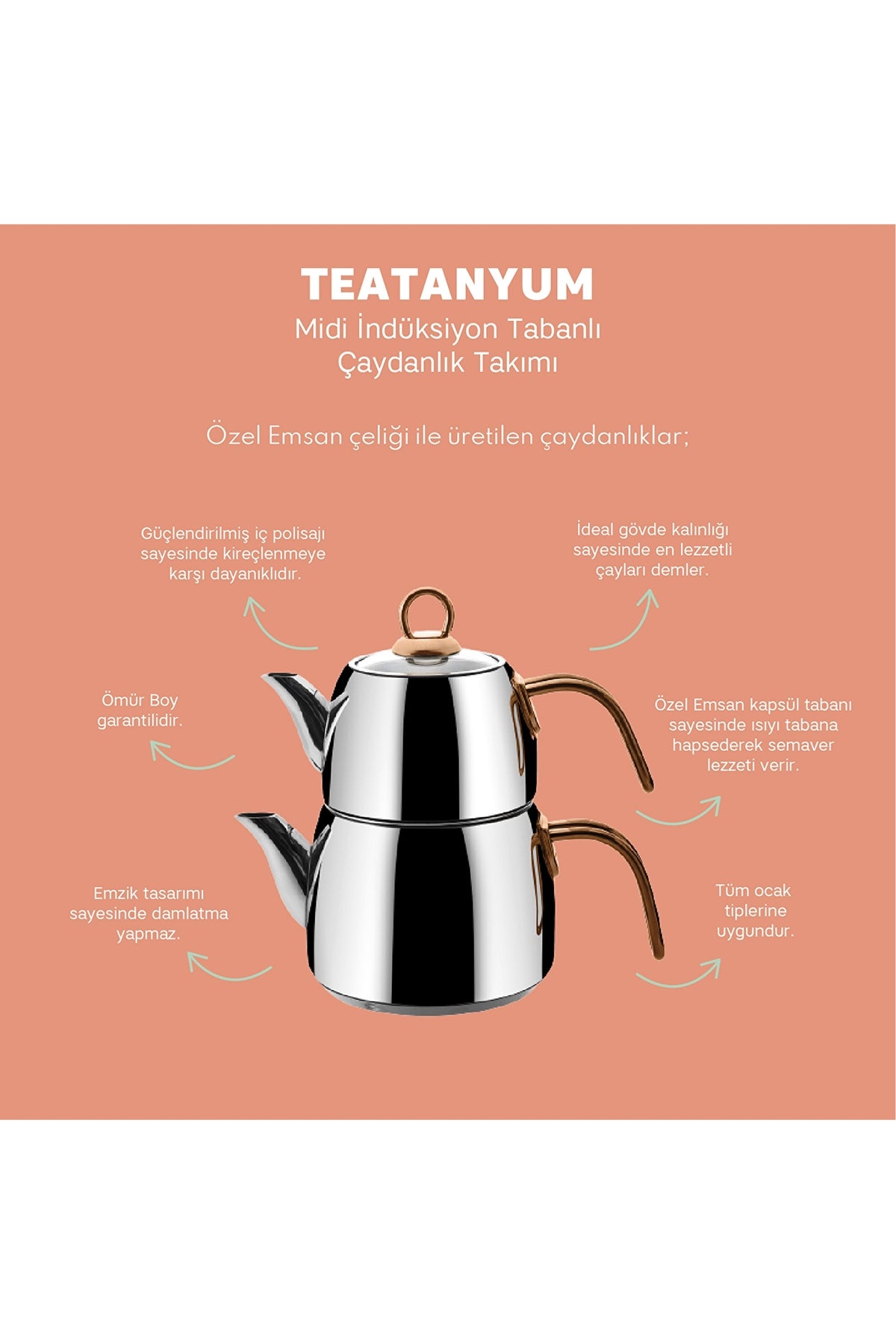 Emsan Teatanyum Midi induction Base Teapot Set - MALLTURK