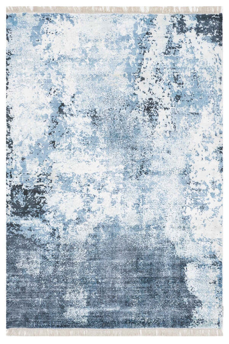 Naar Hali Erase KC 304 Blue Modern Handwoven Bamboo Living Room Rug - MALLTURK