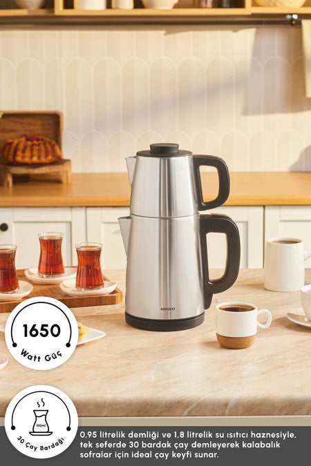 Karaca Tea Break 2 in 1 Stainless Steel Water Kettle Tea Maker inox Black - MALLTURK