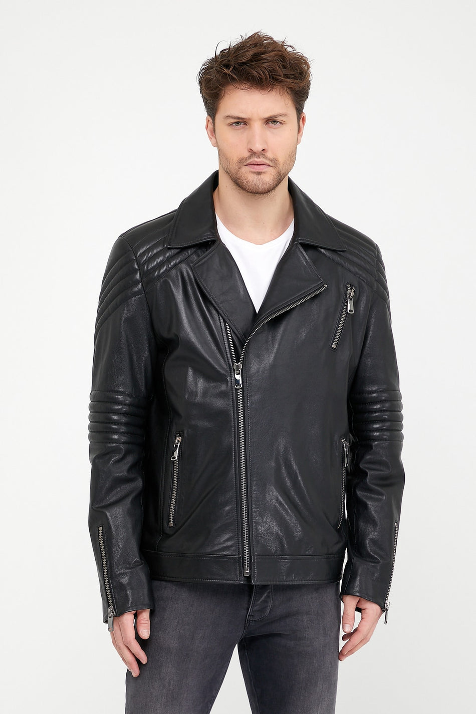 Casaco de cabedal preto Rider Leather Club