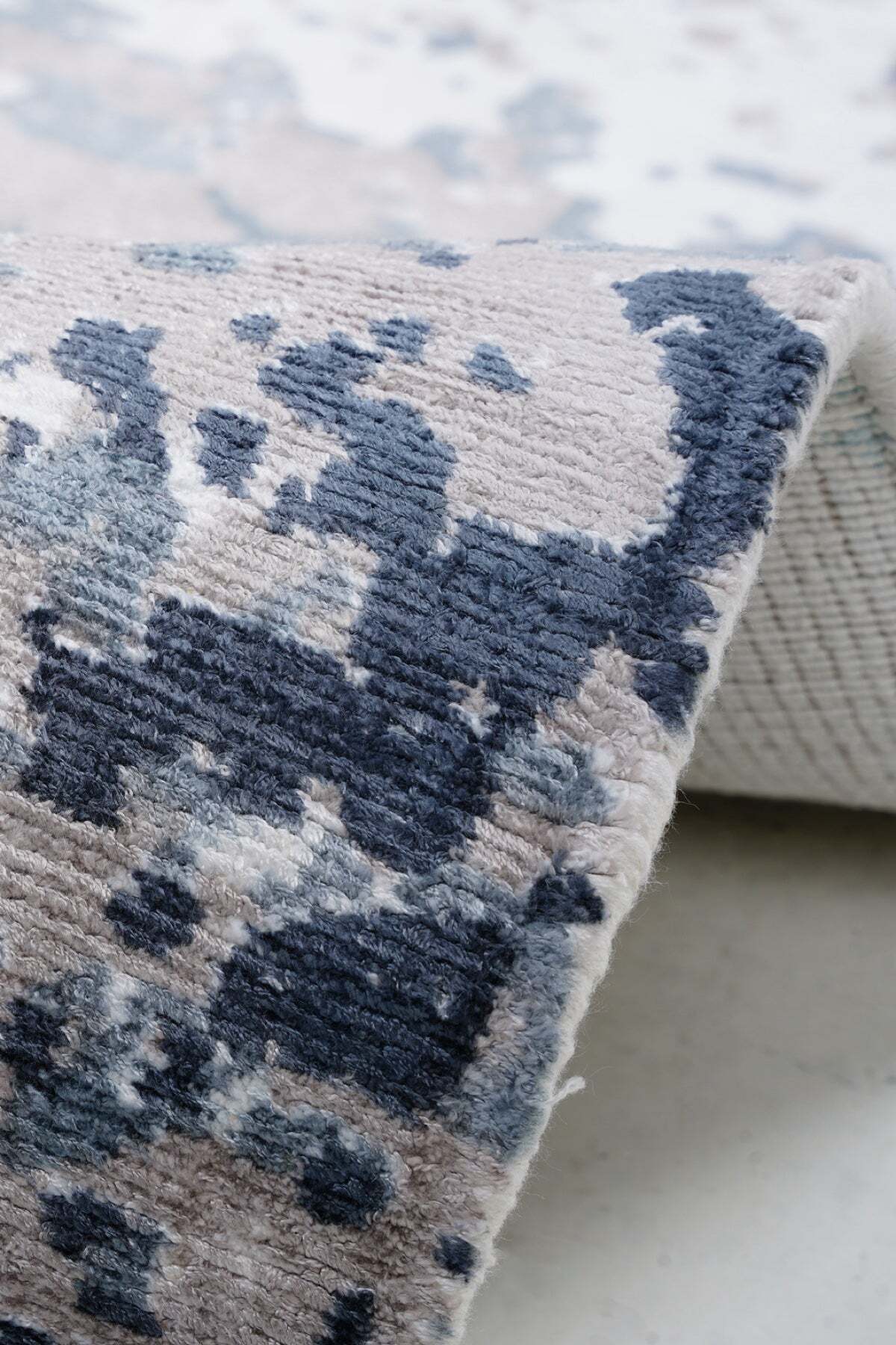 Naar Hali Erase KC 308 Blue Modern Handwoven Bamboo Living Room Rug - MALLTURK