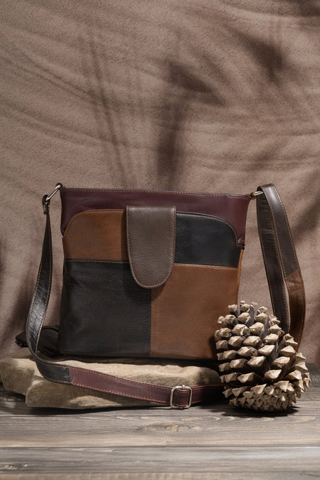 Fubileather Genuine Leather Multi-Compartment Strapped Shoulder Bag
