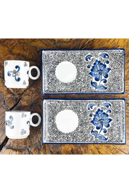 Cini Evi Classic Blue Hatayi Floral Tile Coffee Serving Set – Elegant Gift - MALLTURK