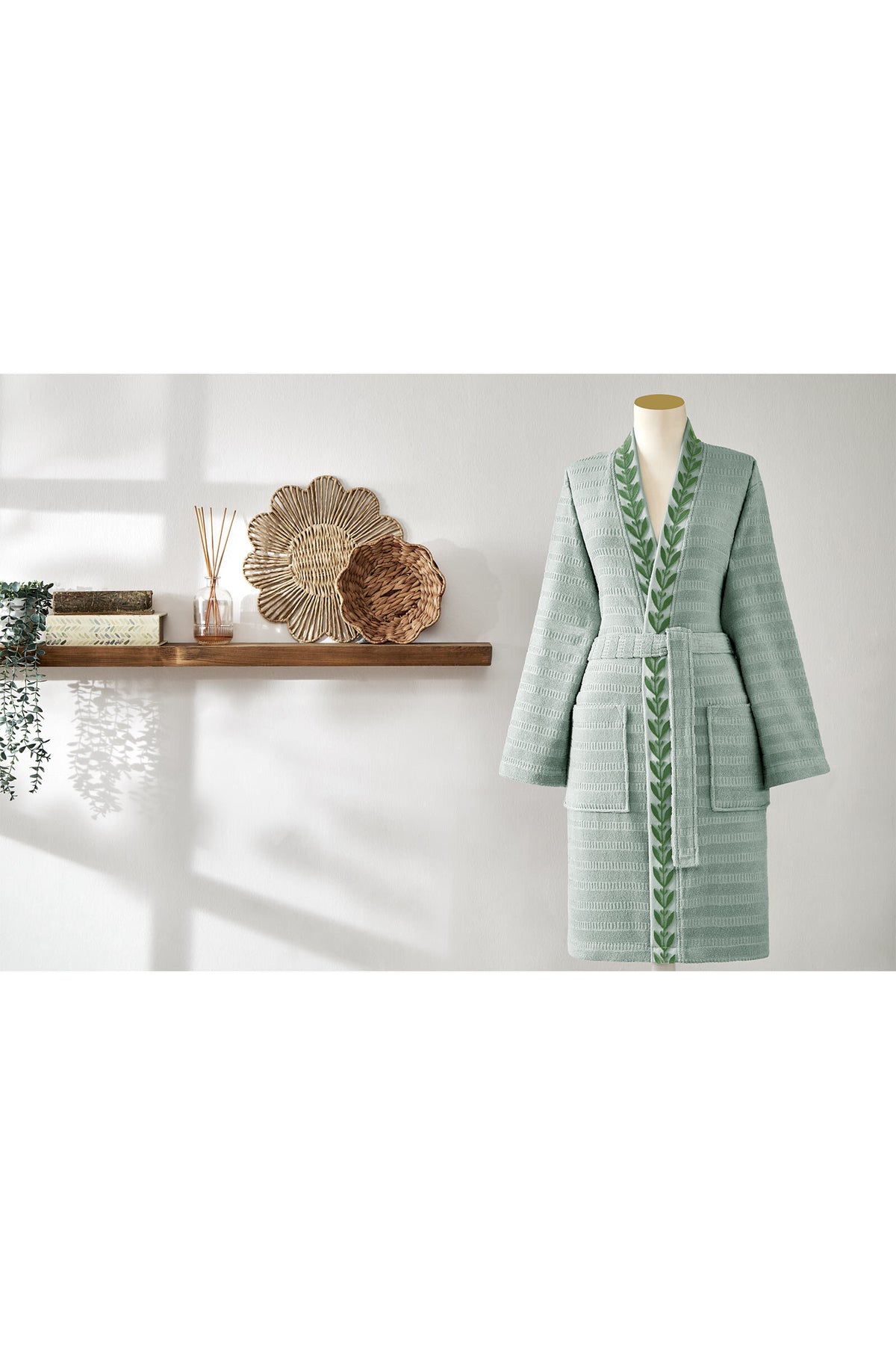 Ozdilek Bergamot Embroidered Kimono Bathrobe - MALLTURK