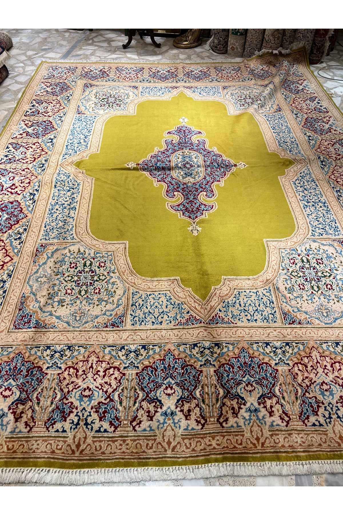 RD RAMAZAN DAG Hand Rug Art Hand-Woven Iranian Kirman Laver Rug Premium Quality Ince Weave Natural Dye Size 370x270 - MALLTURK