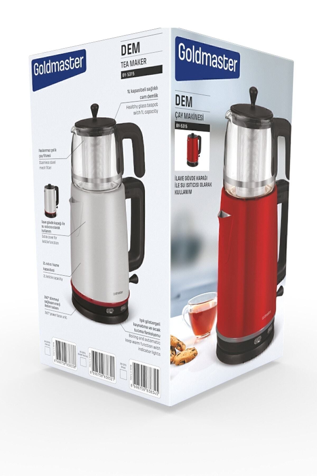 GoldMaster Dem inox 2200 Watt XL Stainless Steel Tea Maker and Water Heater with Stainless Steel Teapot - MALLTURK