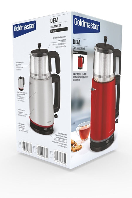 GoldMaster Dem inox 2200 Watt XL Stainless Steel Tea Maker and Water Heater with Stainless Steel Teapot - MALLTURK