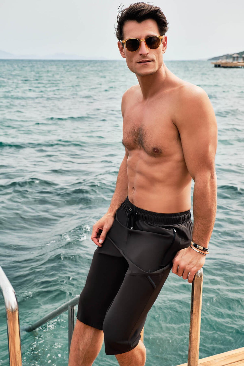 Hasema Black Long Men's Pool and Beach Shorts 2426