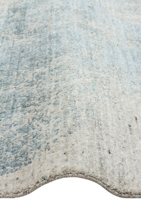 Kalesta Rug Grace Beige Blue, Self-Patterned Pattern Wool, Viscose and Cotton Blend Pattern Elegant Living Room Rug - MALLTURK