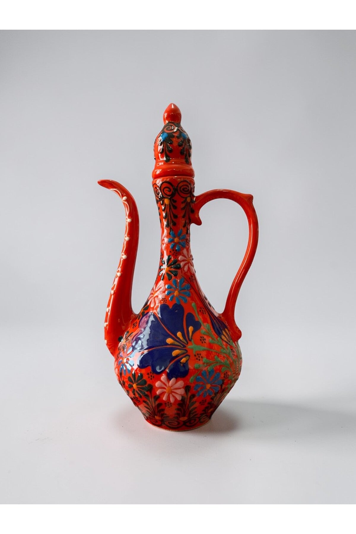 YOOS Handmade 25cm Embossed and Lace Work Delicate Jug Ceramic Vase Orange - MALLTURK