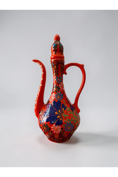YOOS Handmade 25cm Embossed and Lace Work Delicate Jug Ceramic Vase Orange - MALLTURK