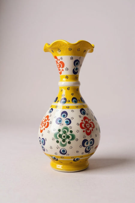 STORESZA Handmade Wheelwork 20cm Lace Fine Relief Ceramic Vase Yellow - MALLTURK