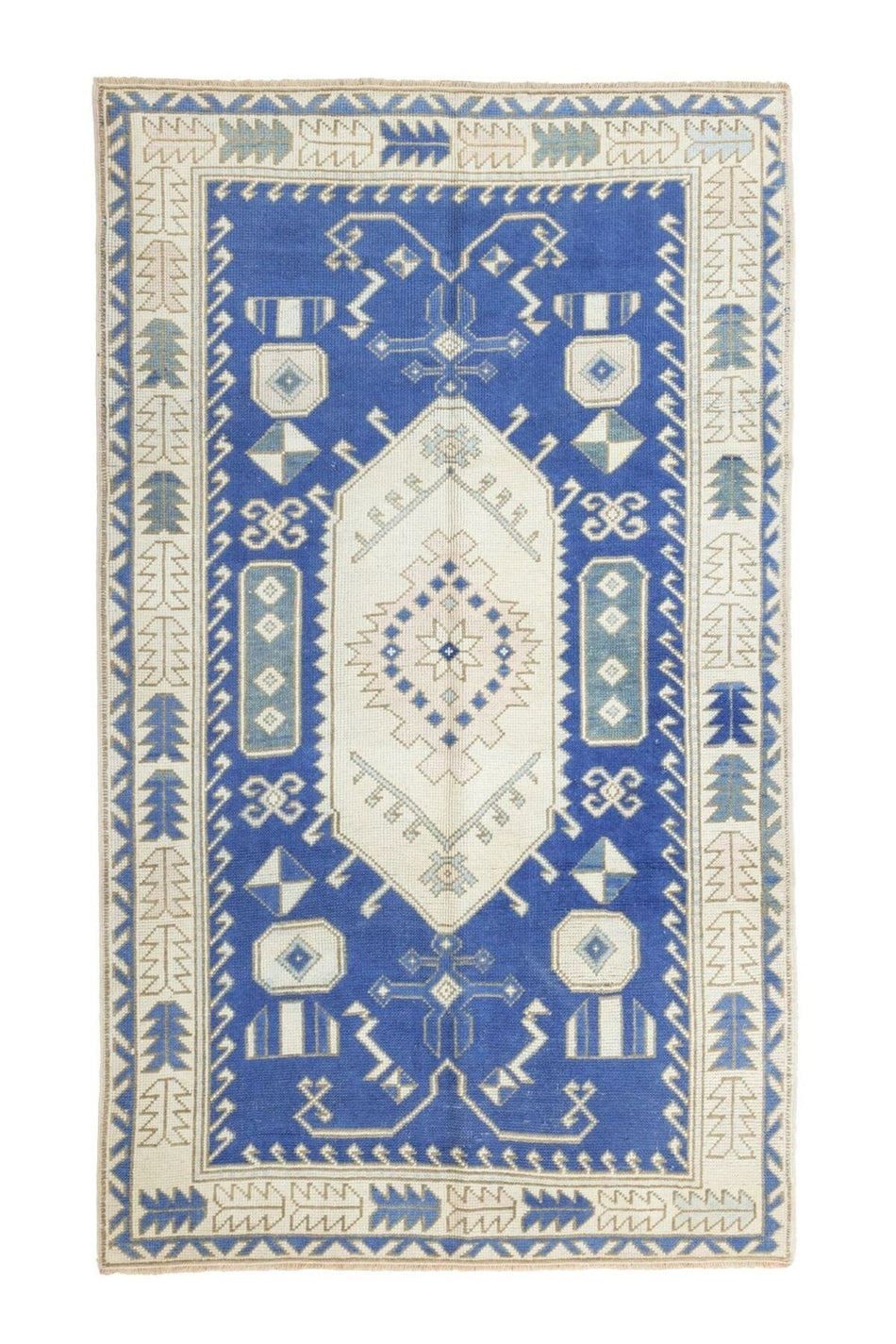 Soho Antiq Budget Primitive Pattern Handwoven Blue Wool Rug 139x238 cm - MALLTURK