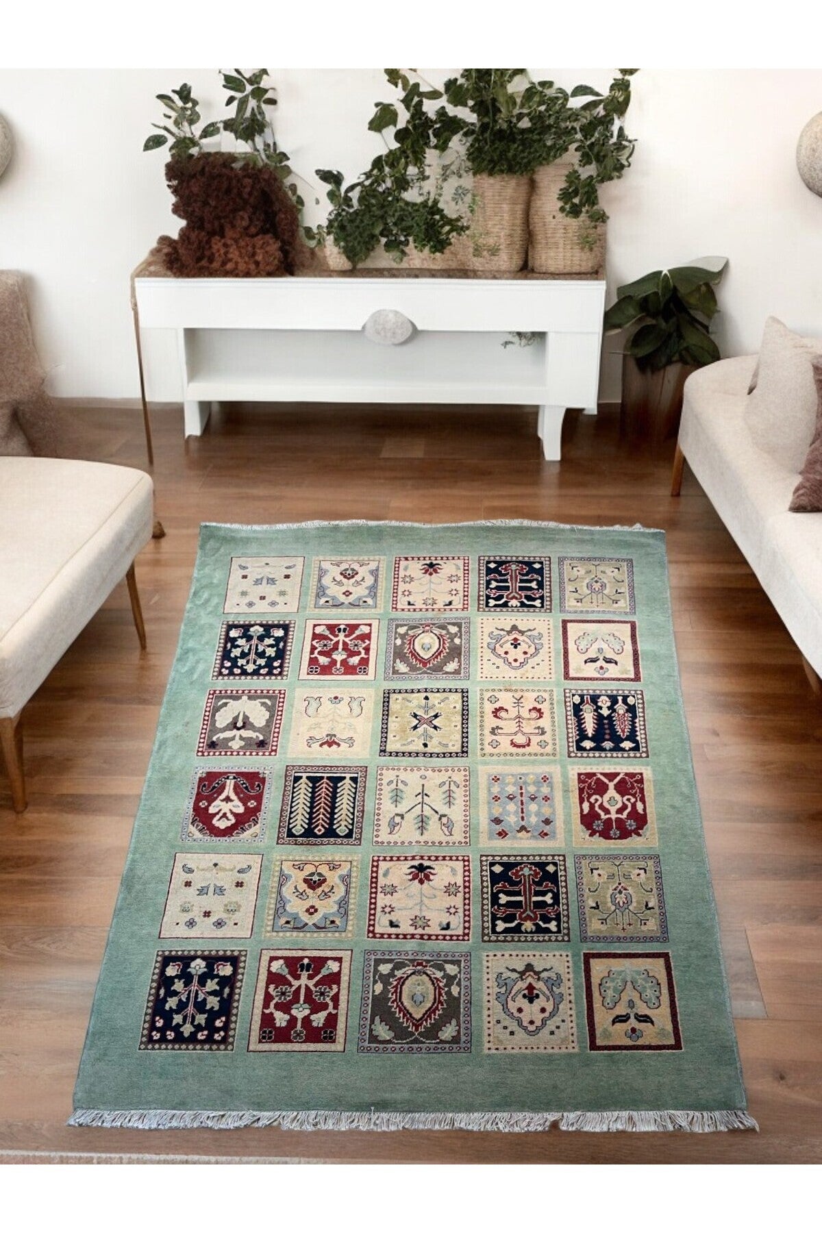 SIRVAN Rug Hand-Woven Afghan Usak Rug - 151x193 - MALLTURK