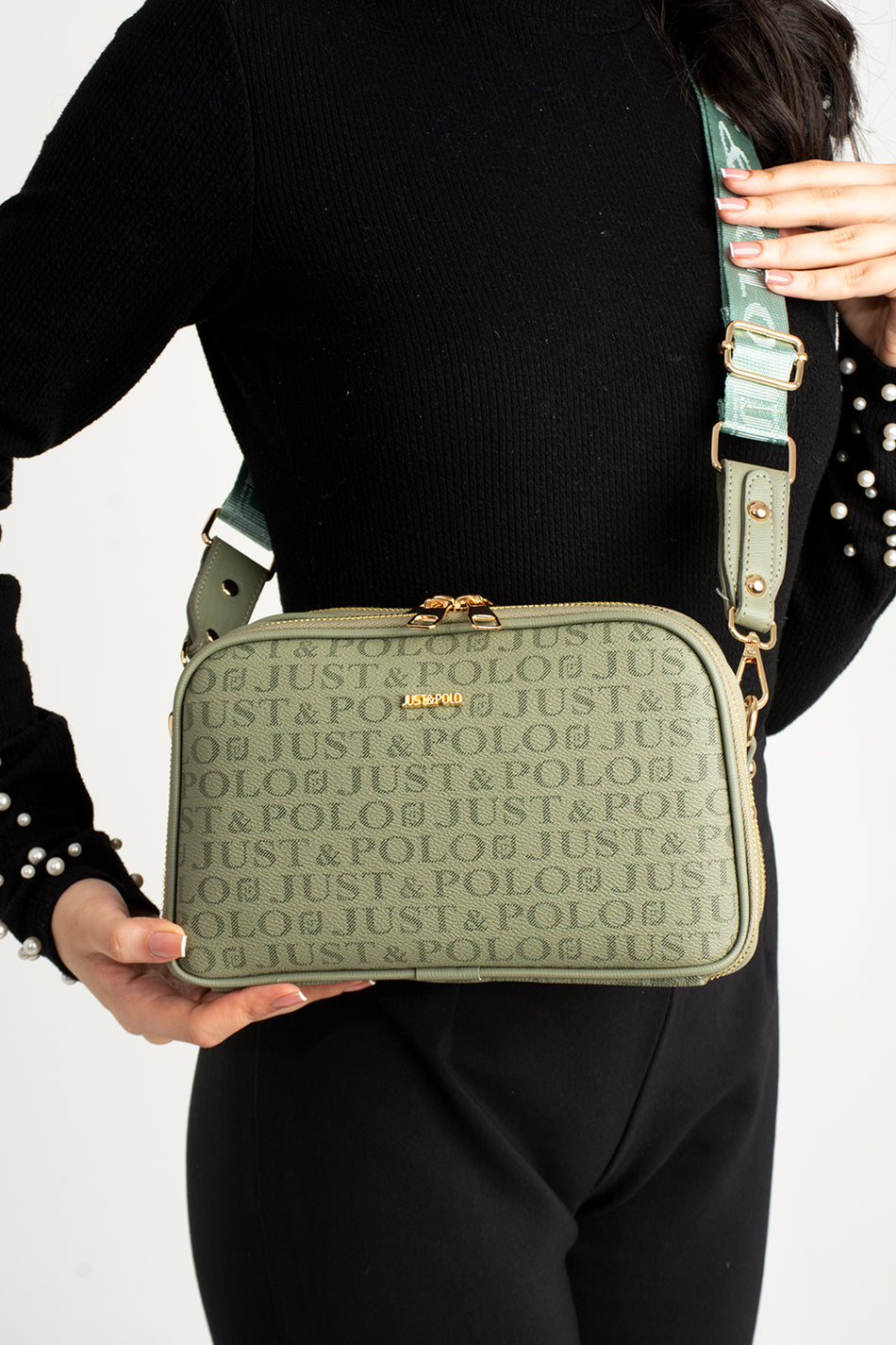 Just Polo Original Women's New Season 5-Compartment Luxury Soft Leather Adjustable Crossbody Shoulder Bag Green