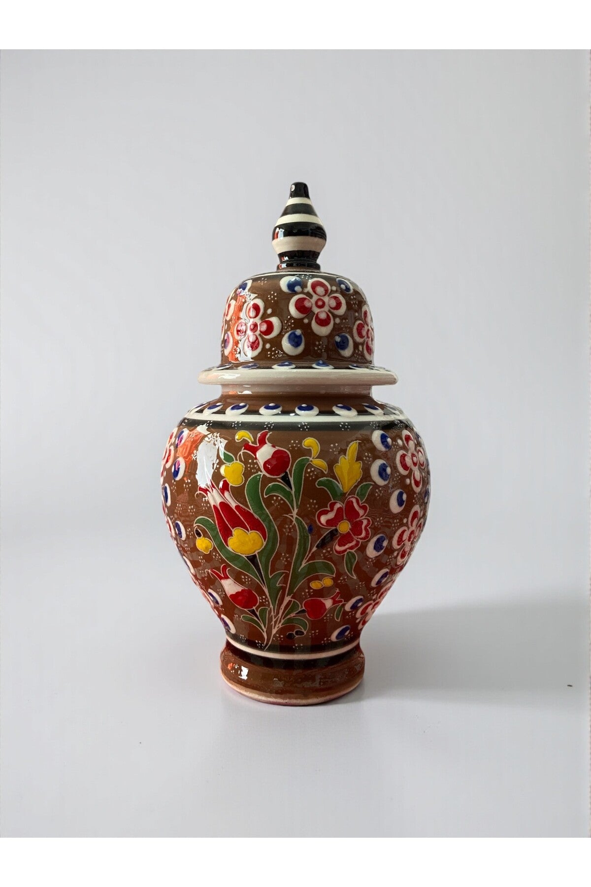 YOOS Handmade Wheelwork 25cm Kutahya Ceramic Shah Cube Ceramic Vase Brown - MALLTURK