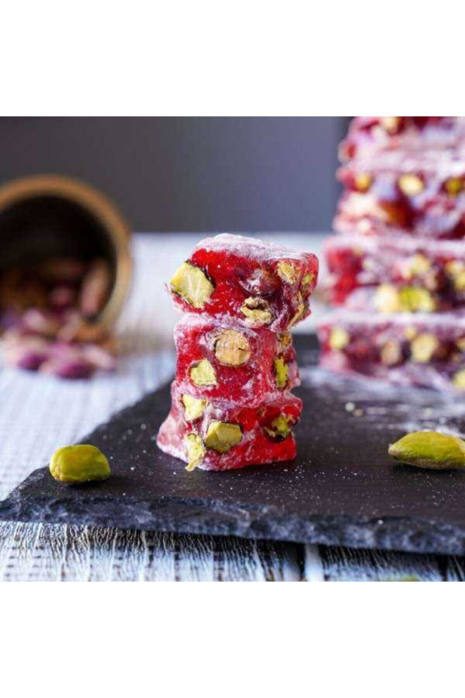 Yeni Ugur hurrem Sultan Turkish Delight Pomegranate Flavored and Pistachio 500 g - MALLTURK
