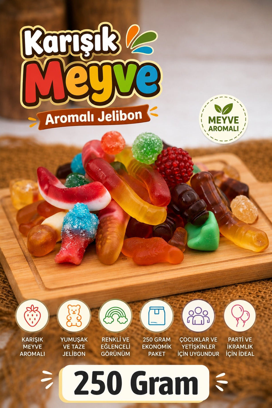 ULKU KURUYEMIS 250 g Mixed Fruit Soft Gummy Candy Assortment Sweet Snack 1 Premium Quality - MALLTURK