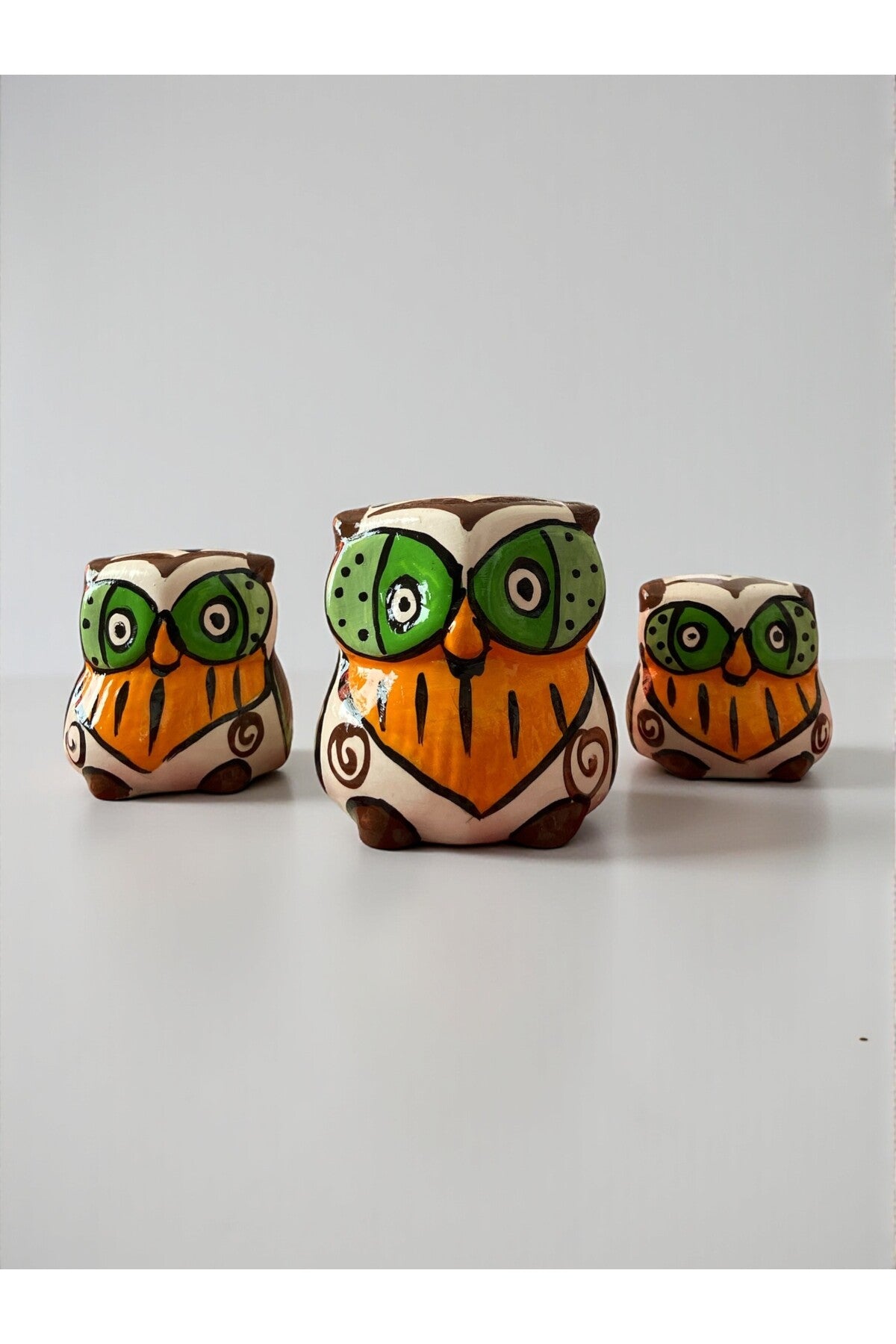 YOOS Handmade Brush Craftsmanship Ceramic 3-Piece Owl Set - MALLTURK