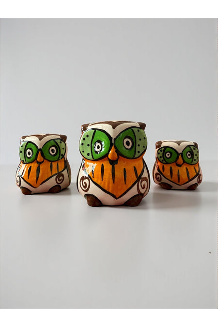 YOOS Handmade Brush Craftsmanship Ceramic 3-Piece Owl Set - MALLTURK