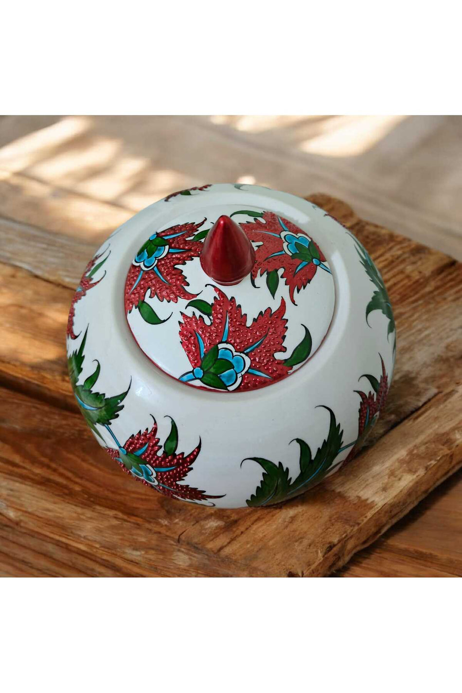 Sema Cini Handmade Ceramic Sphere Red Glitter Flower Vase - MALLTURK