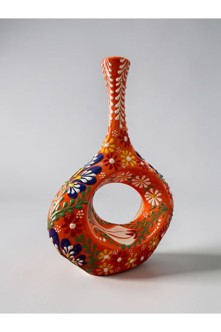 YOOS Handmade 28cm Embossed and Lace Scandinavian Porcelain Vase Orange - MALLTURK