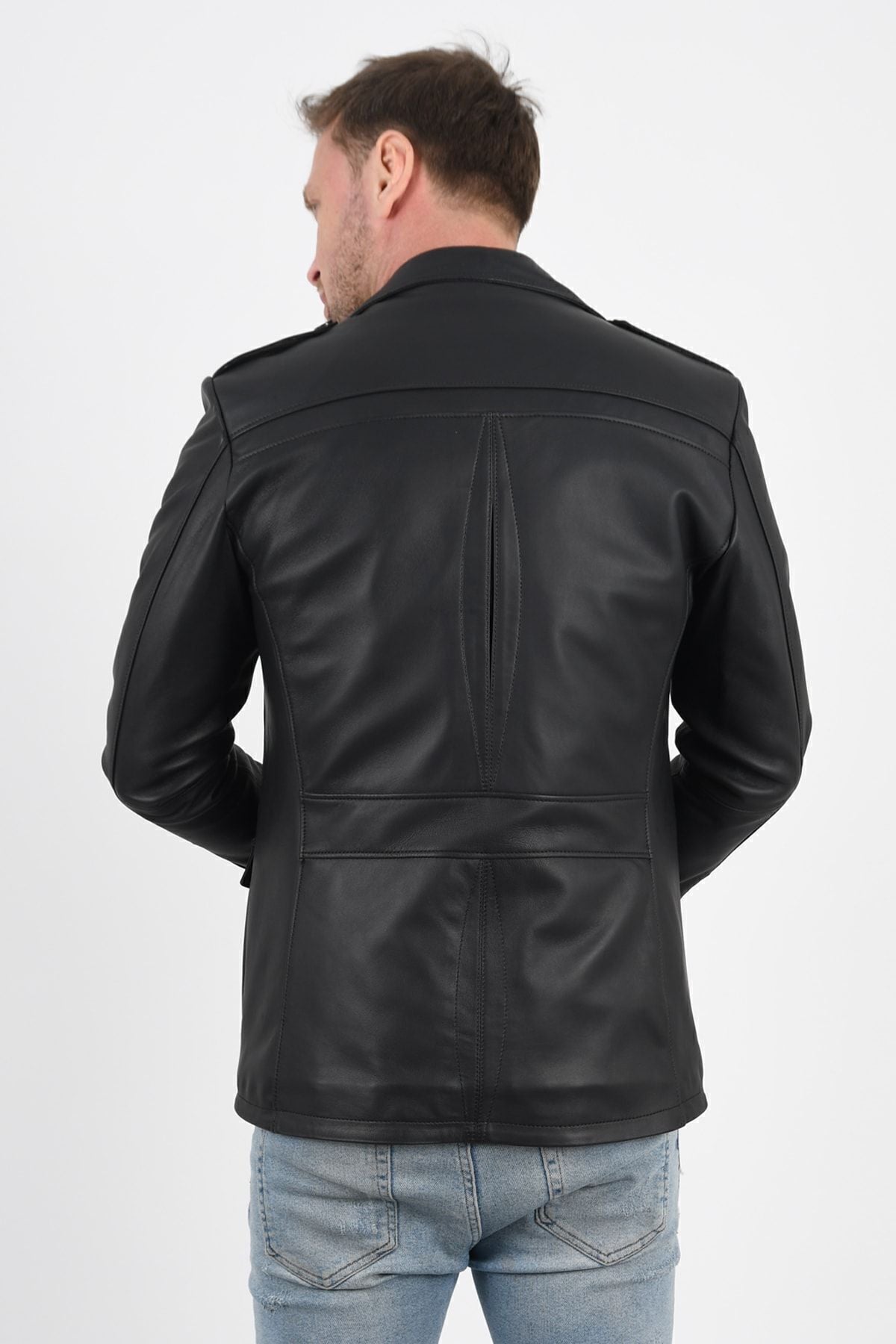 ALIN Harrison Men's Genuine Leather Safari Leather Jacket Black - MALLTURK