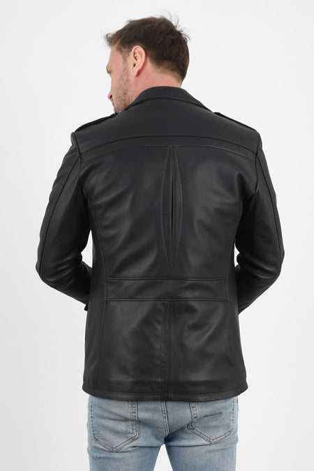 ALIN Harrison Men's Genuine Leather Safari Leather Jacket Black - MALLTURK