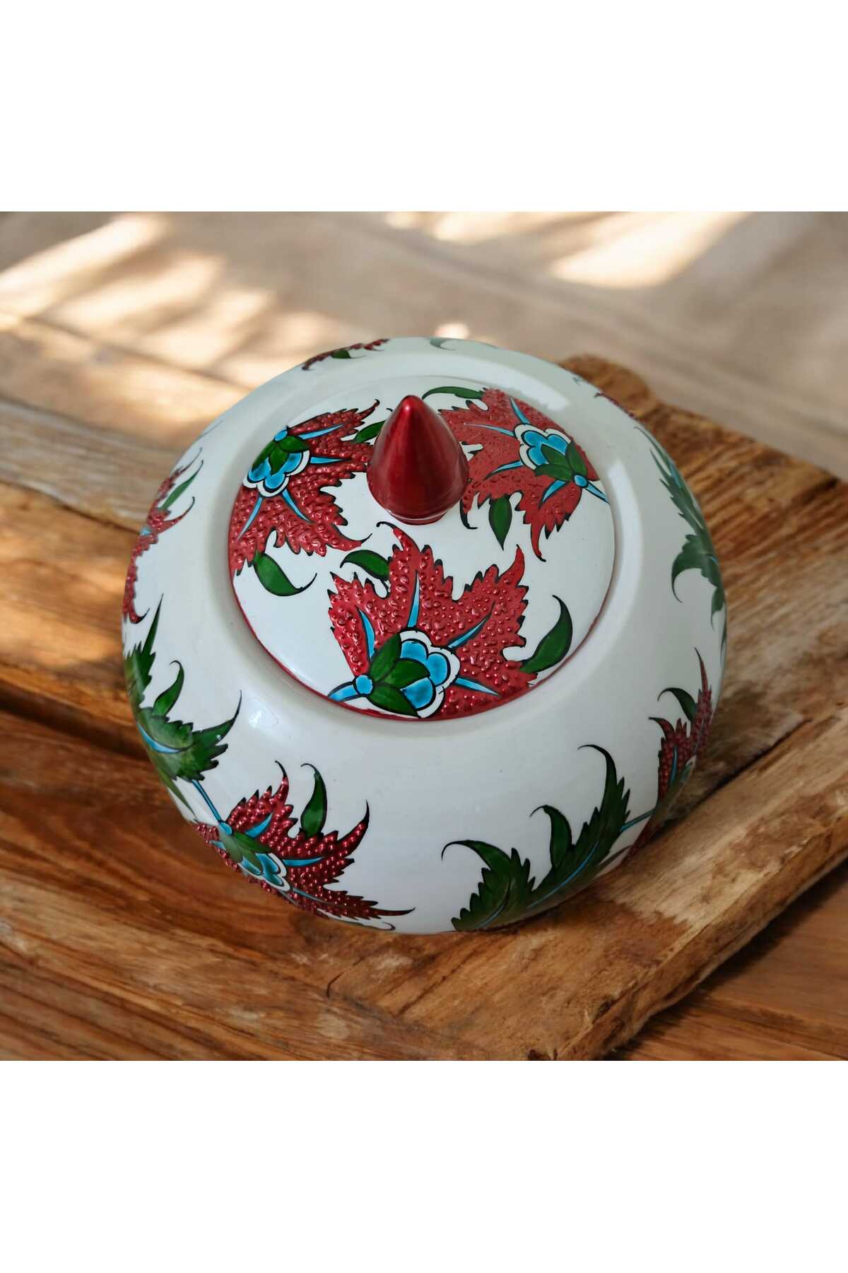 Sema Cini Handmade Ceramic Sphere Red Glitter Flower Vase - MALLTURK