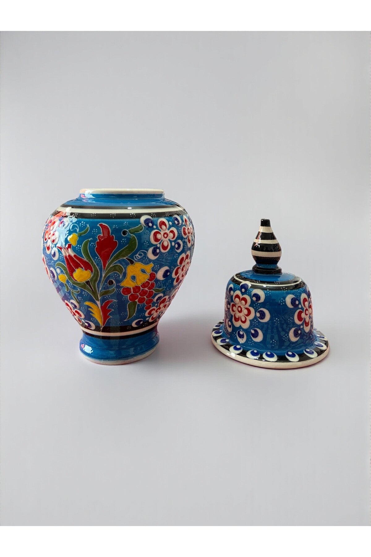 YOOS Handmade Blue Wheelwork 25cm Kutahya Ceramic Shah Cube Ceramic Vase - MALLTURK