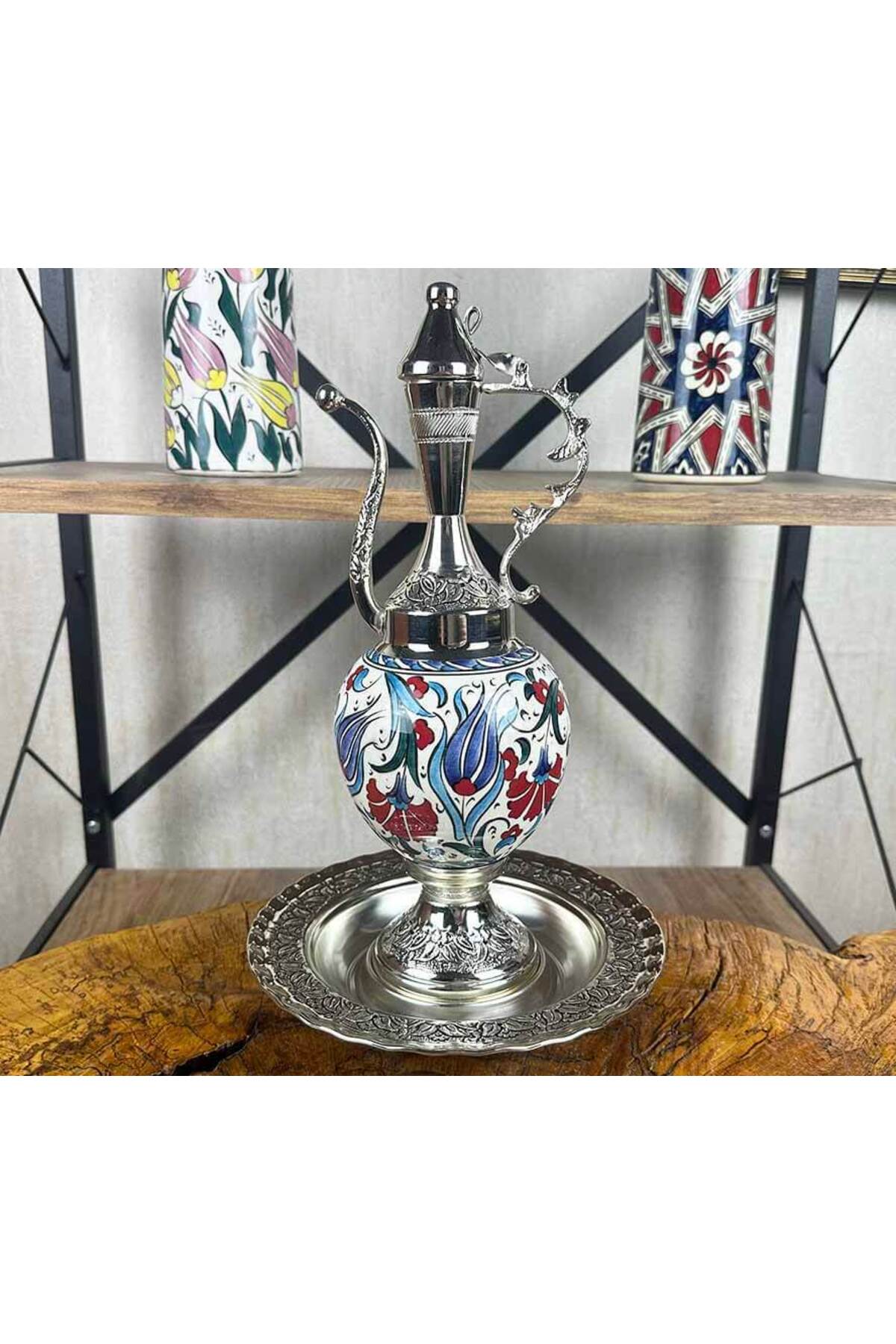 Cini Evi Traditional Tulip and Carnation Patterned Iznik Tile Ewer Set - MALLTURK