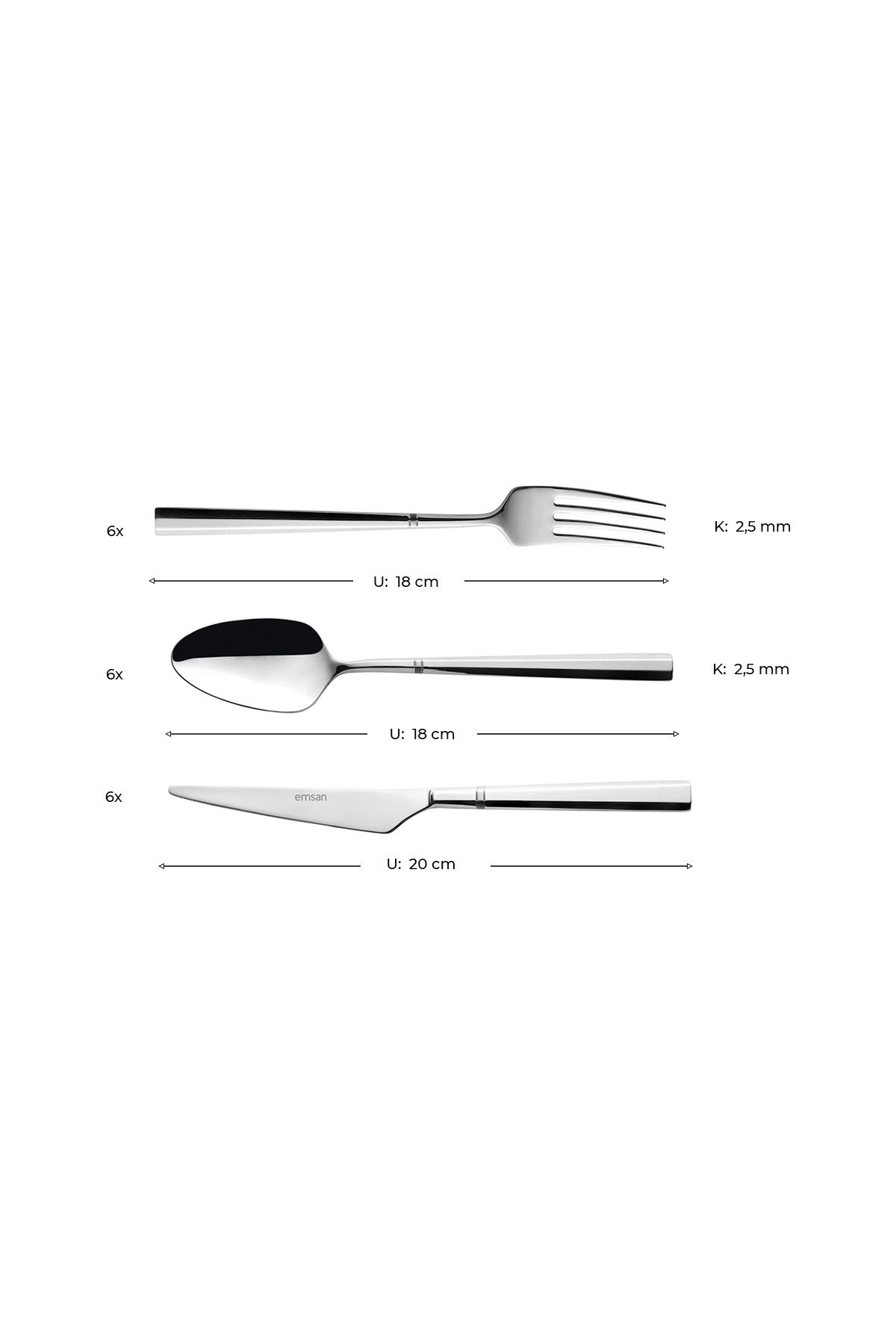 Emsan penta 18 Piece 6 Place Setting tatli Flatware Set - MALLTURK