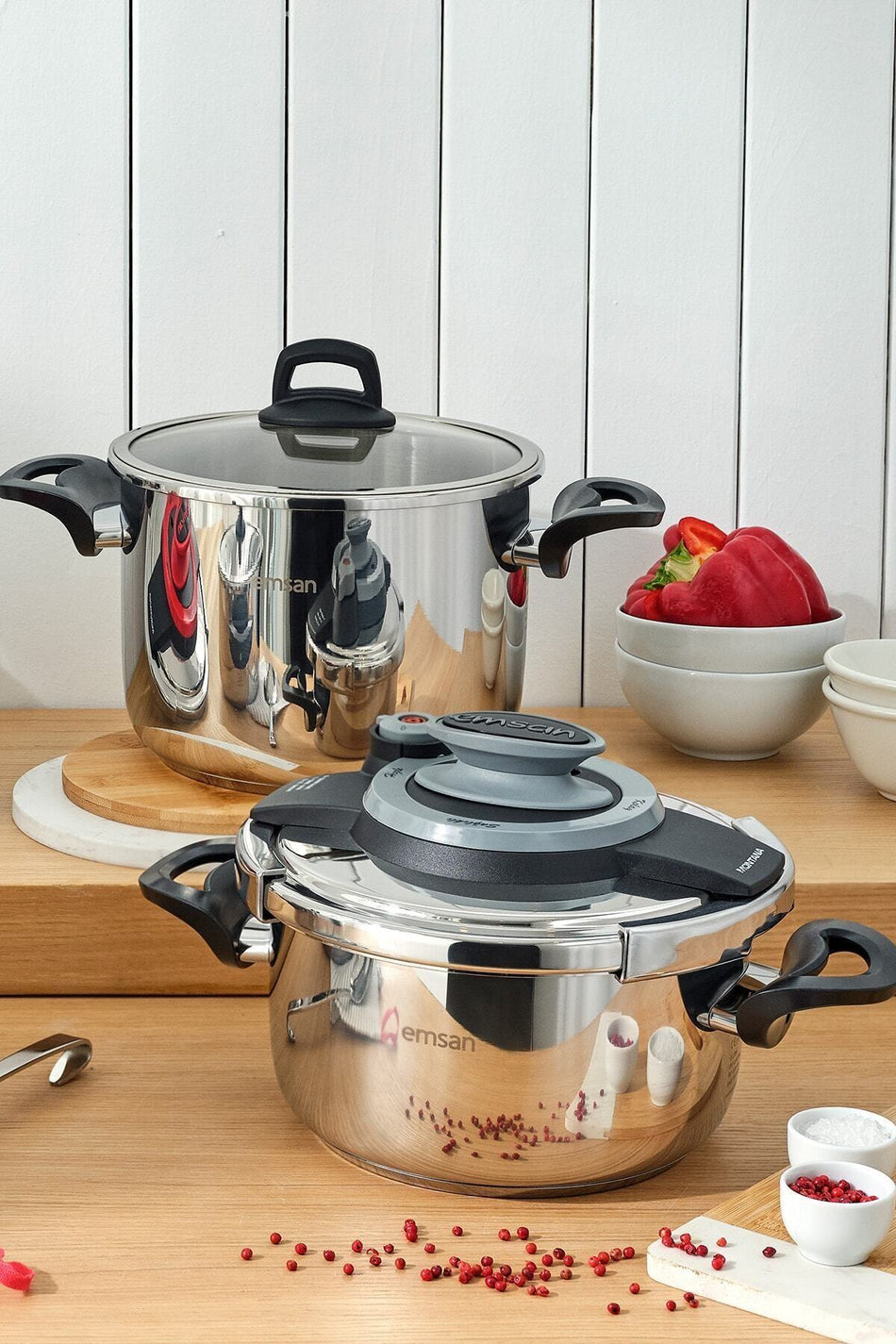 Emsan Montana 2-Piece 4+6 Liter induction Base Pressure Cooker Set, Black/Gray - MALLTURK