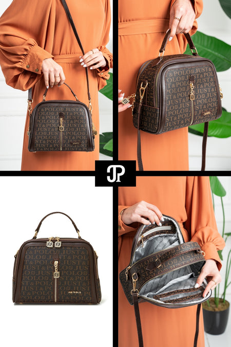 Just Polo Original Women's New Season Luxury Soft Leather Adjustable Crossbody Stylish Hand and Shoulder Bag Brown - MALLTURK
