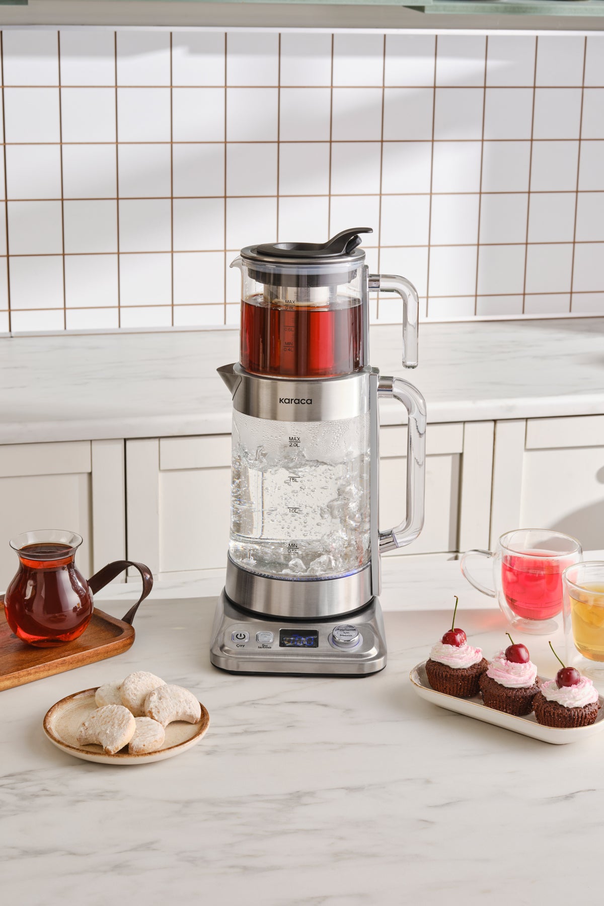 Karaca x Refika Gonlubol XL Glass Tea Maker Chrome - MALLTURK